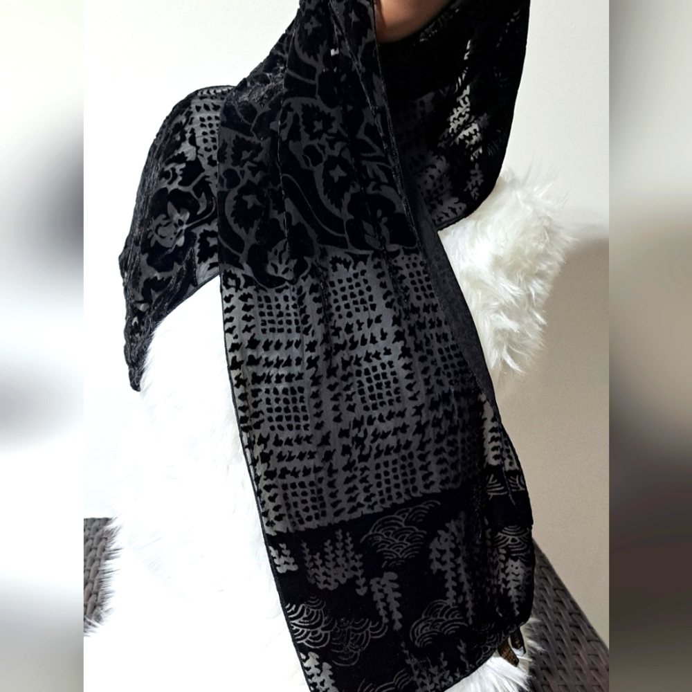 Sz OS Black Silk/Rayon Scarf - Source Unknown